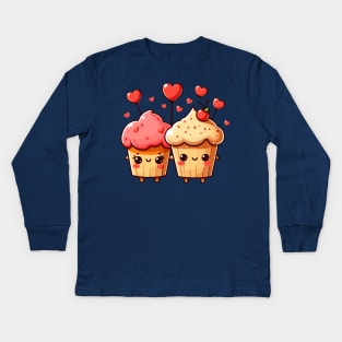 Valentines day kawaii cupcakes in love Kids Long Sleeve T-Shirt